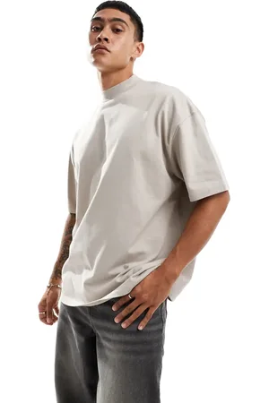 ASOS Heavyweight oversized high neck t-shirt 240gsm in stone