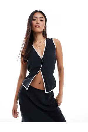 ASOS Linen blend waistcoat with contrast binding in co ord