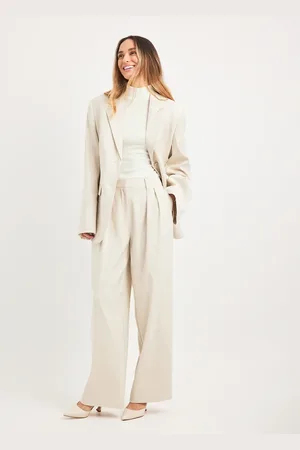 NA-KD Co-ord tailored high waist trousers in sand