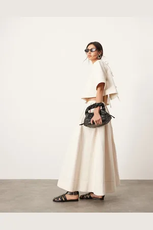 ASOS Twill pleat detail midi skirt co-ord in ecru