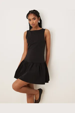 MANGO Fit & flare mini dress with dropped hem in