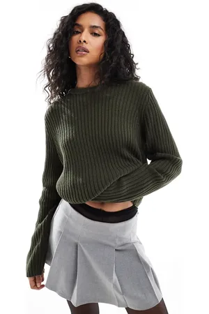 ASOS Crew neck jumper in rib in khaki
