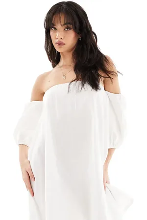 Esmée Esmee off shoulder mini puff long sleeve beach dress in