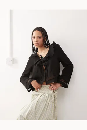 Reclaimed Frill neck boho top with fluted sleeves