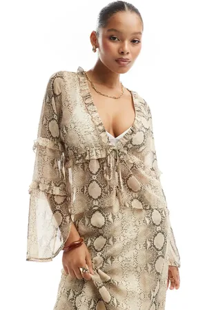 ASOS Chiffon ruffle detail blouse in snake print