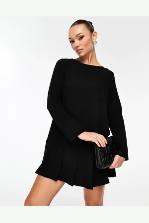 ASOS Long sleeve dropped waist box pleat mini dress in