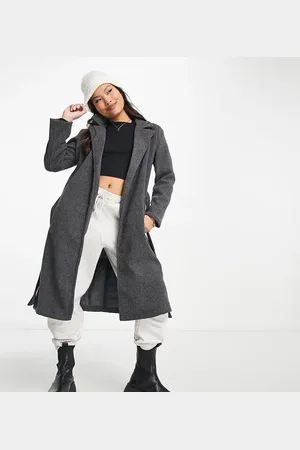 QED London Belted longline coat in charcoal