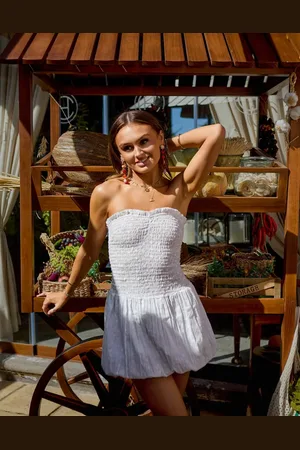 South Beach X Misha Grimes ruched balloon bandeau mini beach dress in