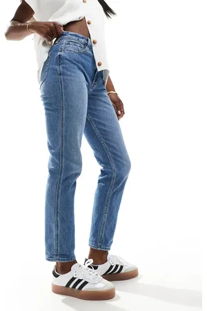 Hollister High rise mom jean in bright with abrasion