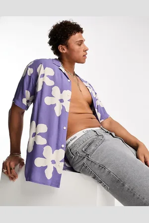JACK & JONES Originals oversized revere collar shirt in lilac floral print