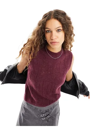 ASOS Knitted tank top in distressed stitch in burgundy