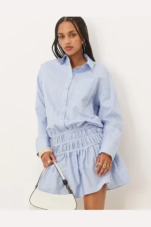 ASOS Blouson shirt mini dress with dropped waist in blue and white stripe