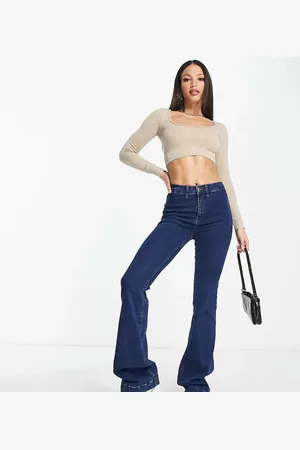 River Island Mid rise pocketless flare jean in medium