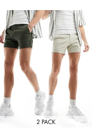 ASOS 2 pack skinny chino shorts in khaki and stone save