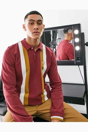 Pretty Green Tilby striped long sleeve polo in burgundy
