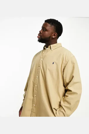 Ralph Lauren Big & Tall icon logo classic fit garment dyed oxford shirt in tan