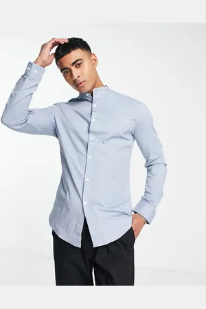 ASOS Skinny shirt with grandad collar in dusty