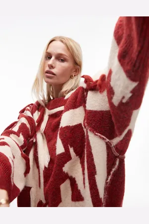 Topshop Knitted tassel patchwork oversized jumper in and ecru