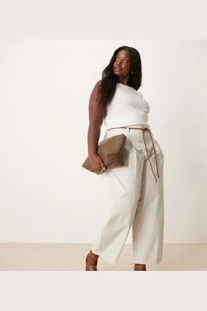 ASOS Curve tailored extreme barrel trousers with pleat detail in stone