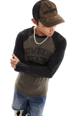 COLLUSION Varsity long sleeve t-shirt in and brown