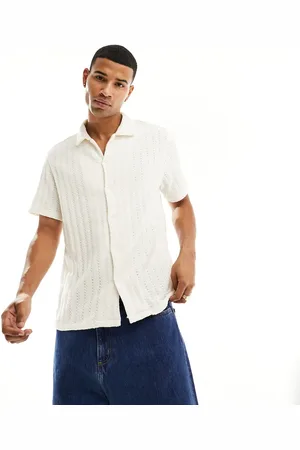 Bershka Textured jaquard shirt in ecru