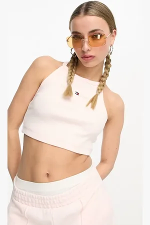 Tommy Hilfiger Co-ord tonal linear logo racer back tank in pale