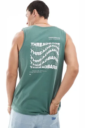 Threadbare Logo print vest in dark forest