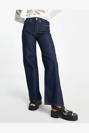 ONLY Hope high waisted wide leg jeans in dark blue