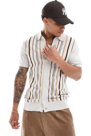 Ben Sherman Stripe button through polo in off white