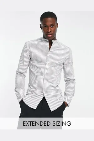 ASOS Skinny fit stripe shirt with grandad collar in