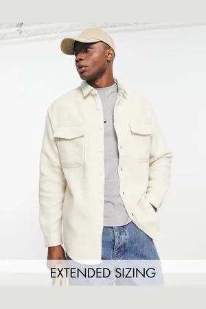 ASOS 90s oversized wool mix shirt in beige herringbone