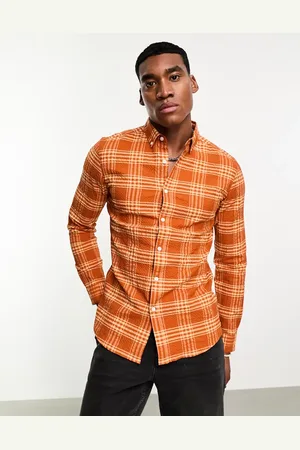 Farah Wailer textured check long sleeve shirt in burnt dark