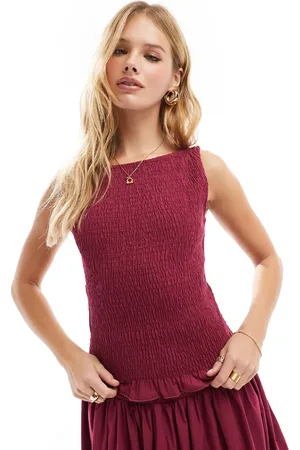ASOS Poplin shirred tank top co ord in burgundy