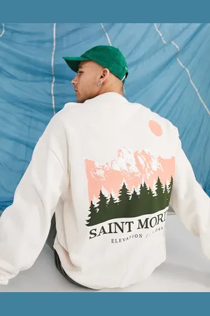 ASOS Oversized sweatshirt in beige with mountain back print and text front print