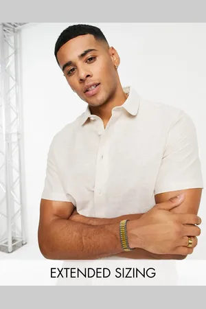 ASOS Regular smart linen shirt with penny collar in ecru