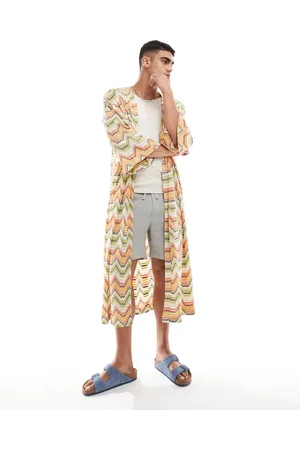 ASOS Kimono in peach and lime crochet knit stripe