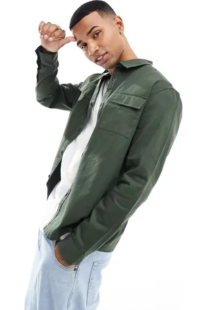 New Look Twill overshirt in dark khaki