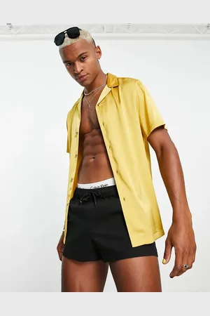 ASOS Regular revere satin shirt in gold