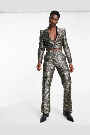 ASOS Flare suit trousers in leopard jacquard