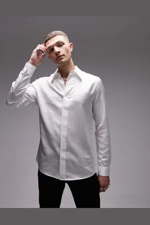 Topman Long sleeve regular fit pointed collar tipped satin shirt