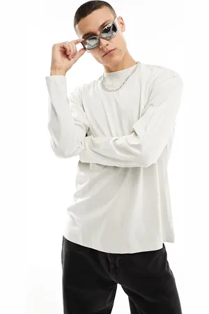 Weekday Relaxed mock neck long sleeve t-shirt in light beige