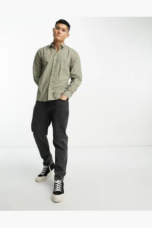 New Look Long sleeve poplin shirt in light khaki