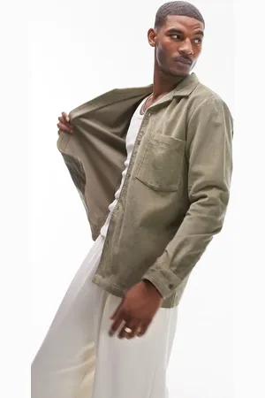 Topman Long sleeve regular fit revere cord shirt in khaki