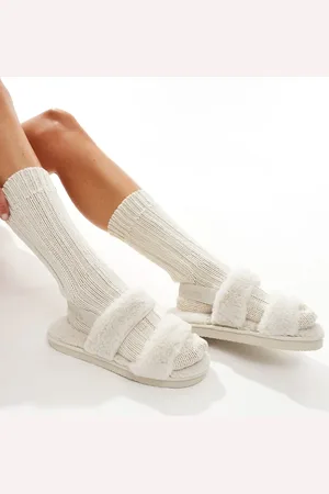 Calvin Klein Fur strap slippers in off