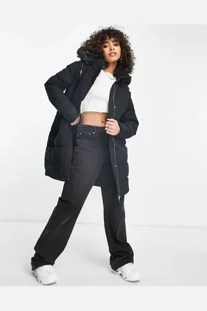 QED London Longline puffer coat with faux fur trim in
