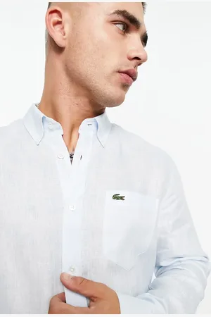 Lacoste Logo linen long sleeve shirt in light