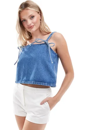 ASOS Denim bow strap cami top in mid