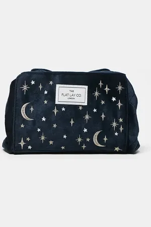 Flat Lay Company The Flat Lay Co. Full Size Drawstring Makeup Bag in Embroidered Celestial - Blue Velvet