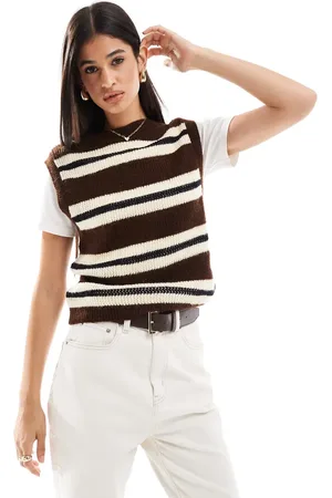 ASOS Fluffy knit tank top in brown stripe
