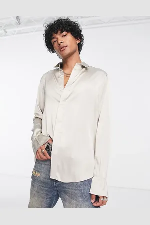 ASOS Relaxed satin shirt with fluted cuff in champagne